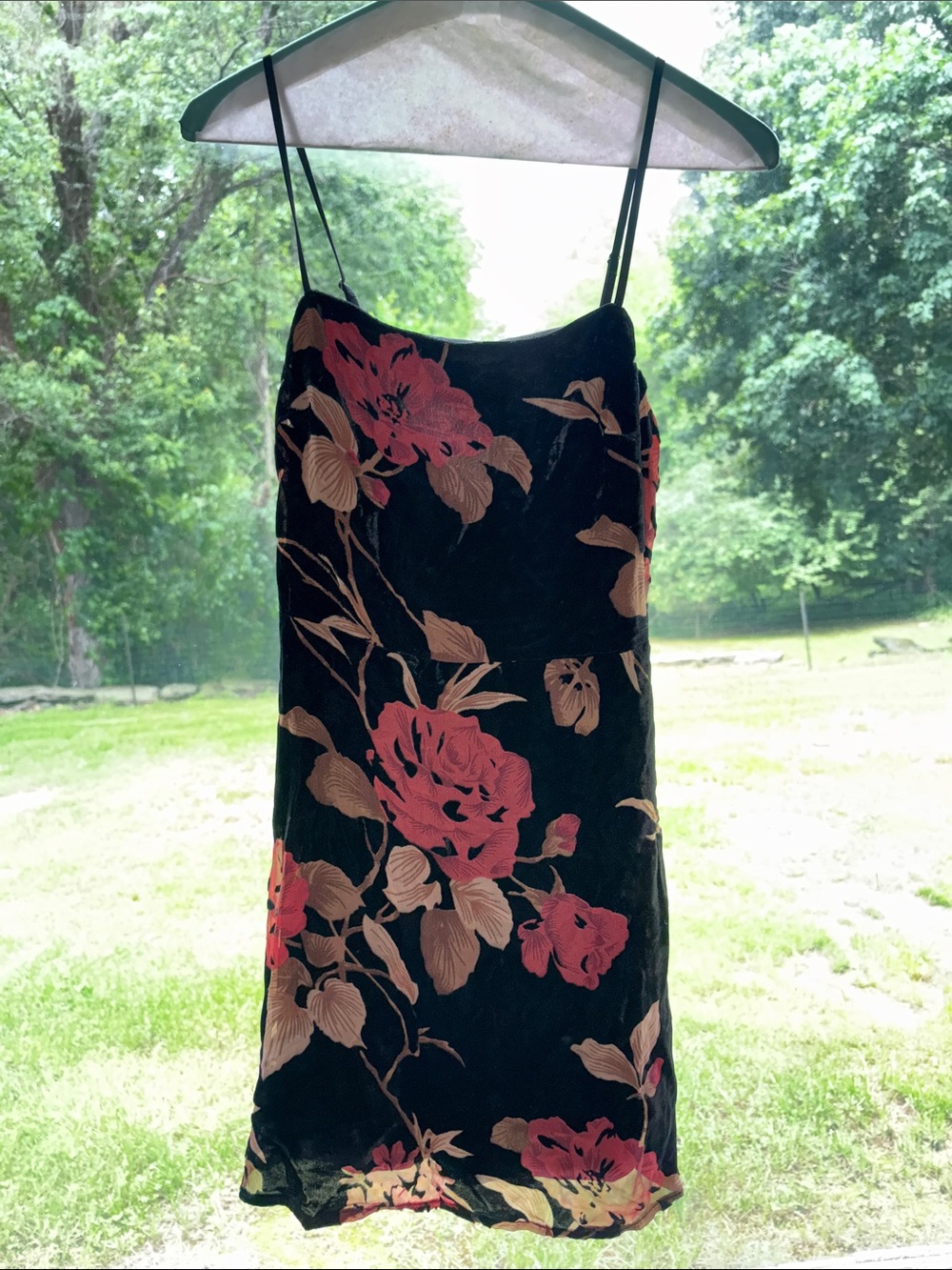 Lush Black Mini Dress with Pink and Beige Floral Print